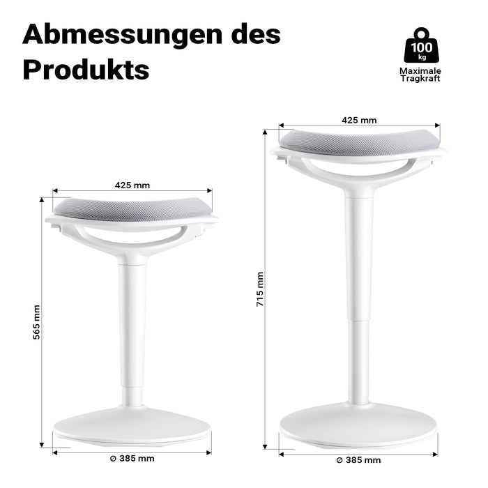 Sgabello sit stand grigio, sgabello girevole regolabile in altezza fino a 70 cm, max 100 kg, sgabello ergonomico per casa, ufficio, officina