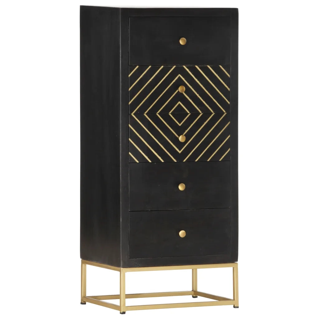 Cassettiera Nero e Oro 45x30x105 cm in Legno Massello di Mango cod mxl 81695