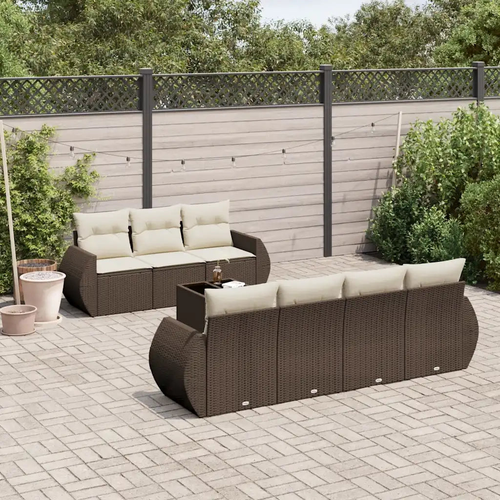 Set Divani da Giardino 8 pz con Cuscini Marrone in Polyrattan 3221132