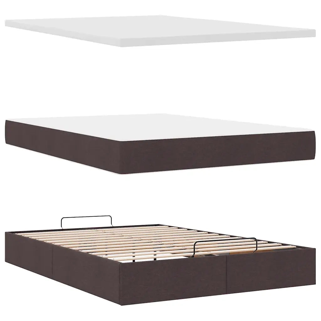 Pouf Letto con Materasso e LED Marrone Scuro 140x190 cm 3312474