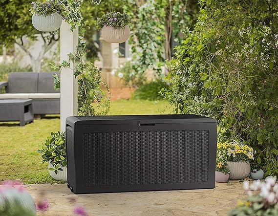 Keter Baule Samoa 270L, Finitura Effetto Legno, Grafite, 116,7 x 44,7 x 57 H Cm