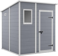 Keter Casetta da giardino Manor Pent 6x6, Finitura Effetto Legno Graffiato, Grigia, 183,5x185x200 H Cm