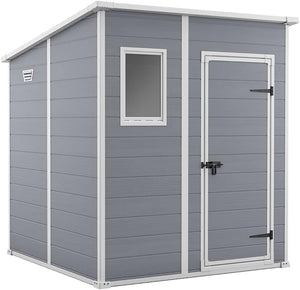 Keter Casetta da giardino Manor Pent 6x6, Finitura Effetto Legno Graffiato, Grigia, 183,5x185x200 H Cm
