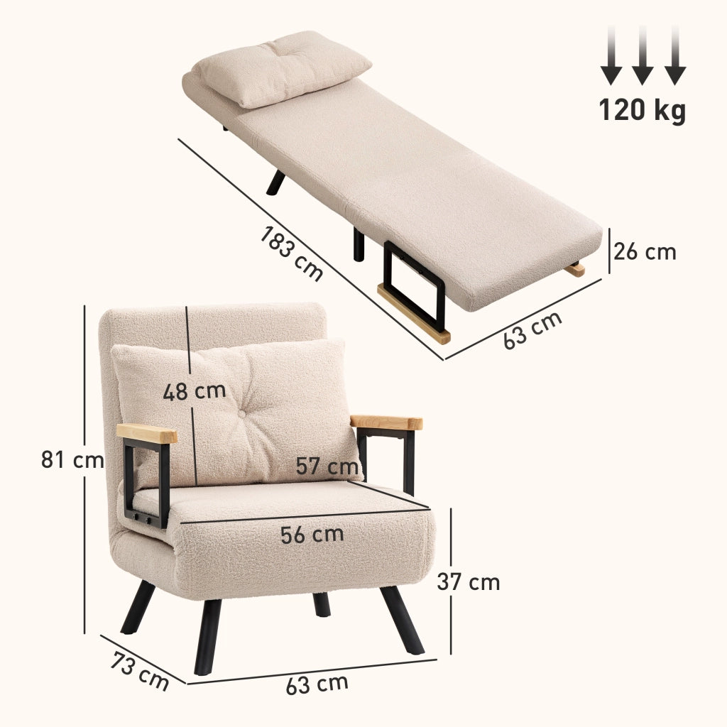 Divano Letto Singolo Pieghevole ¨C Zephmum ¨C Beige 63x73x81 cm con Cuscino