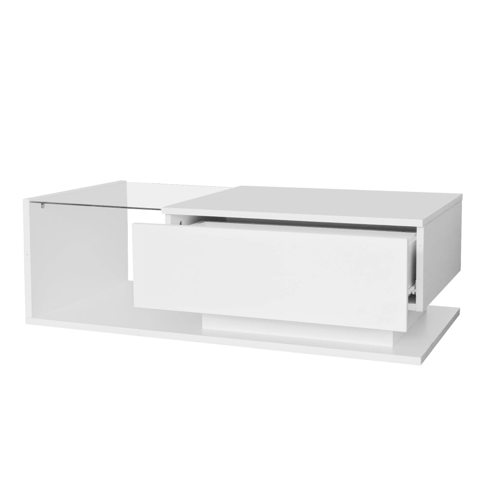 Tavolino da salotto 100x50x32 cm; con LED intelligente e cassetto; truciolato; bianco