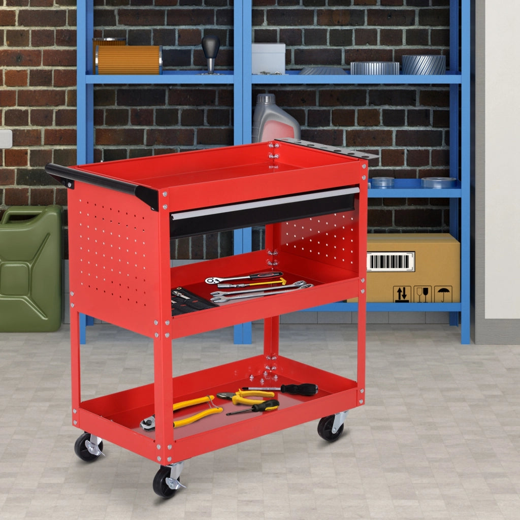 Carrello per Attrezzi con 3 Vassoie e Cassetto ¨C Zephmum ¨C Rosso