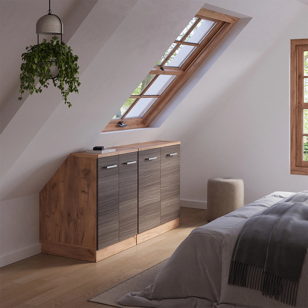Set di mobili sottotetto Rion Grigio nobile/Rovere dorato 140 cm Set di 2 carcasse armadio profondità 60 cm Vicco