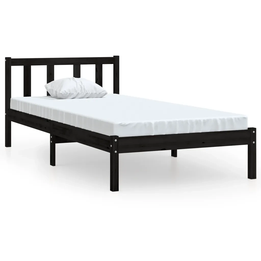 Letto singolo | Letto per adulti | Giroletto in Legno Massello Nero 75x190 cm Small Single