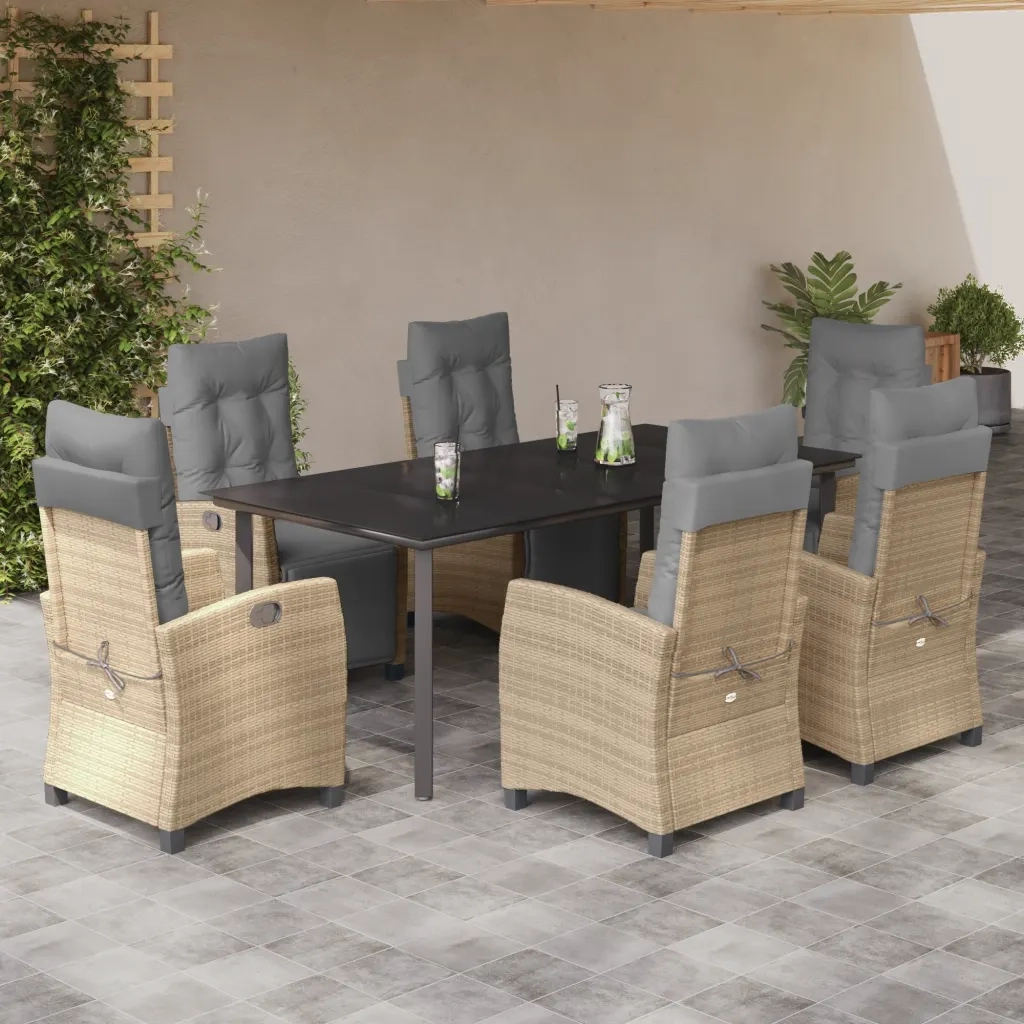 Set Pranzo da Giardino 7 pz con Cuscini Beige Misto Polyrattan 3213028