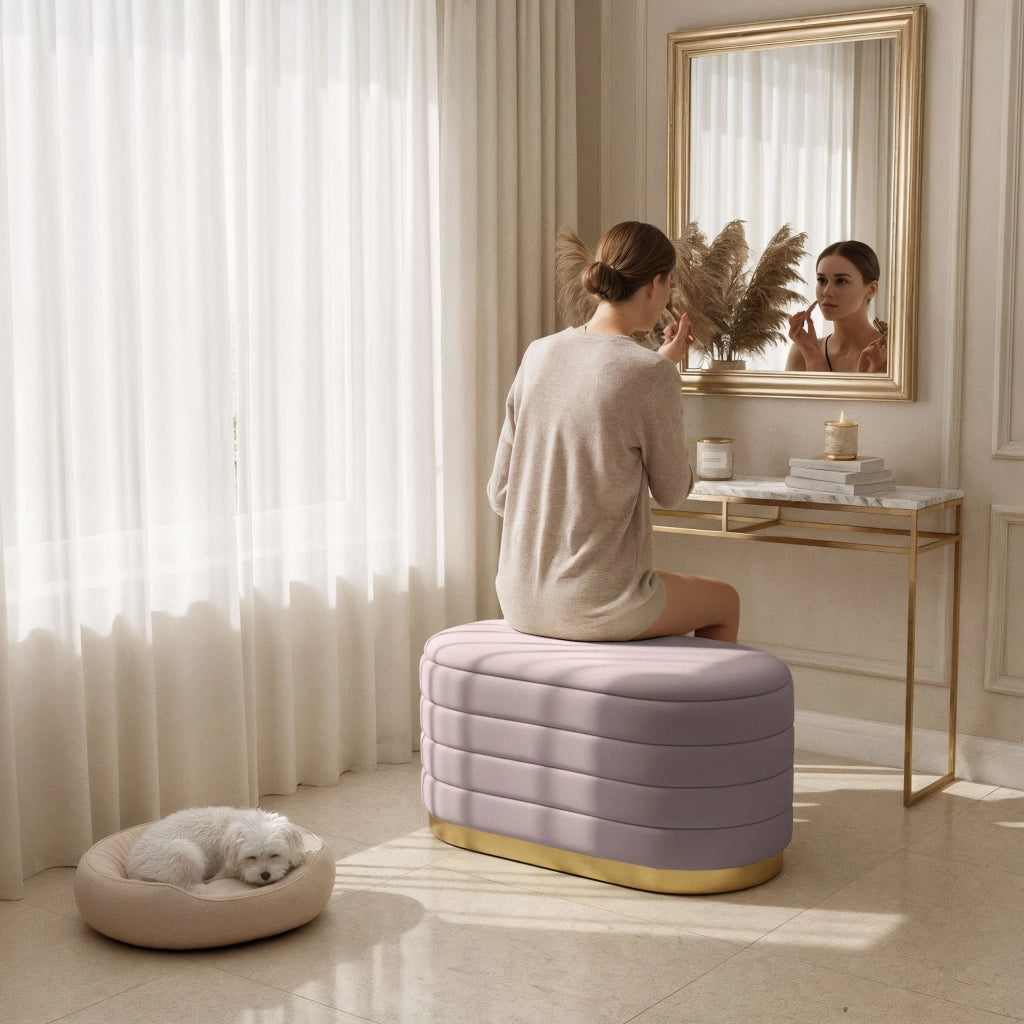 Panca imbottita con contenitore in velluto 80 cm BELLA Rosa Polvere