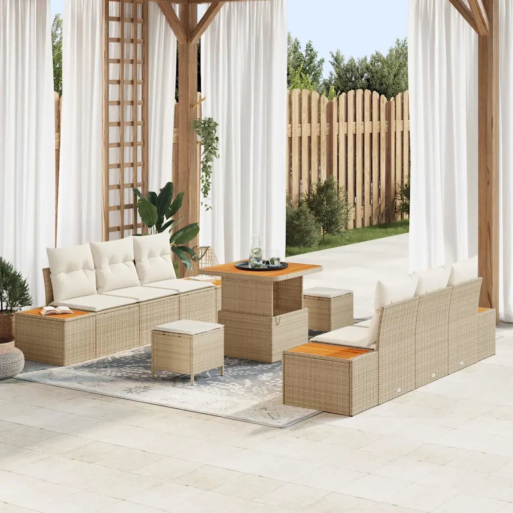 Set Divano da Giardino con cuscino 9 pcs Beige e Crema