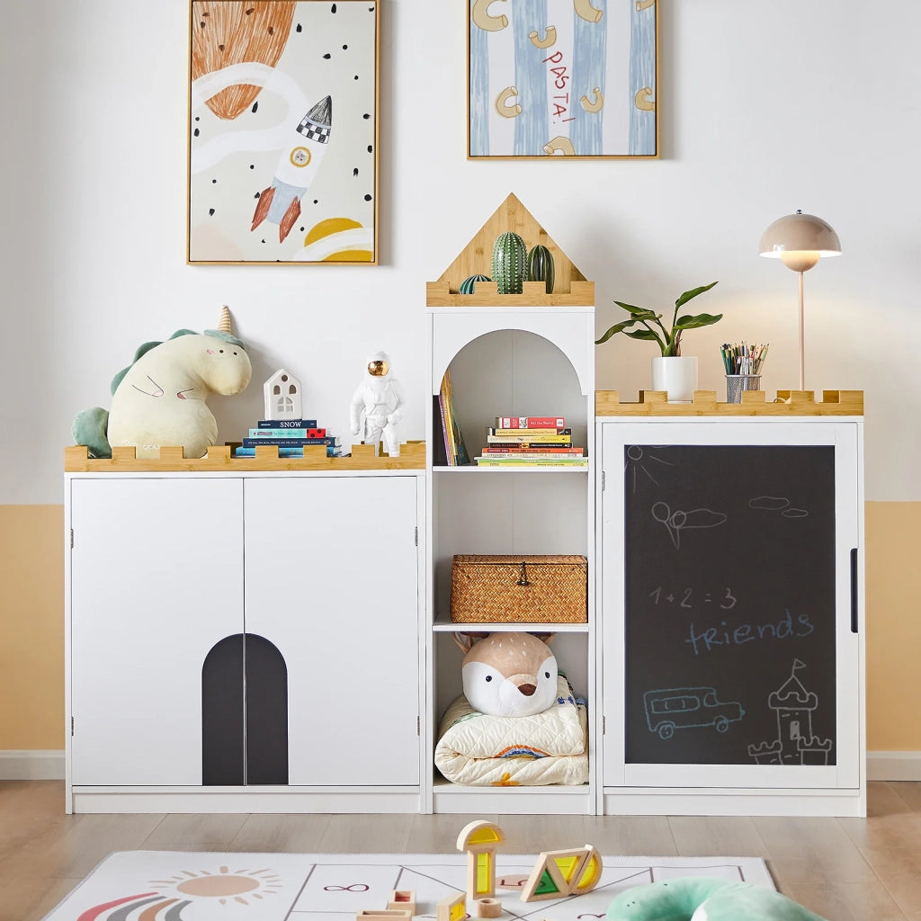 Cassettiera per bambini Scaffale per libri Armadietto portaoggetti Scaffale per cameretta L63xP30xA100cm, KMB43-W
