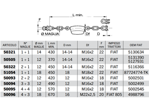 Catena imbrigliamento sollevatore FIAT maglie 12-18mm L 370-670mm M16x2-M22x2,5 - 50322