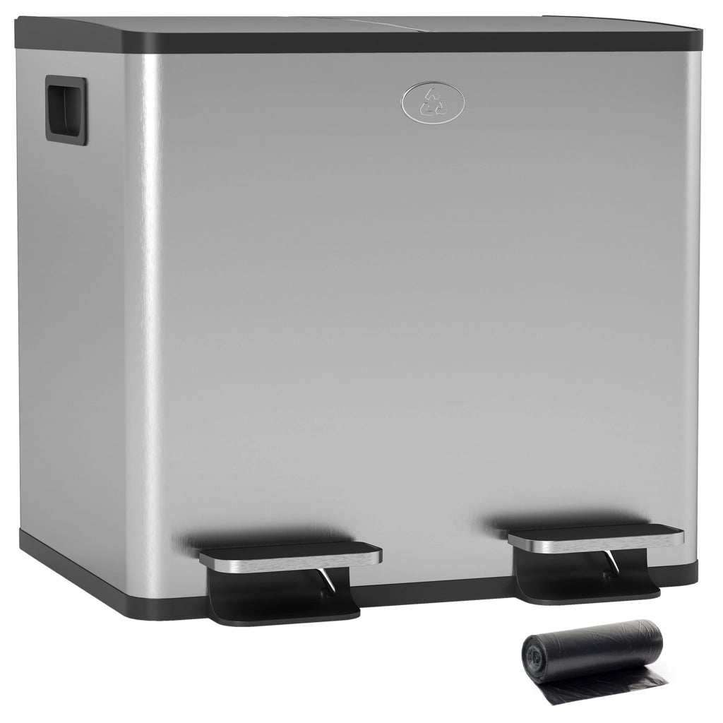Cestino da Cucina in Acciaio Inox con 2 Pedali e 2 Compartimenti 15L ¨C Zephmum ¨C Acciaio Inox 15L