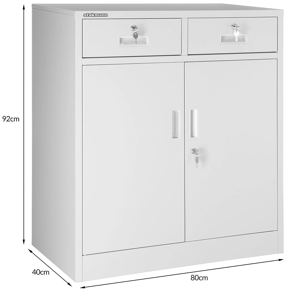 Armadietto  Metallico Porta Documenti 2 Ante 2 Cassetti per Ufficio/Casa in Acciaio Grigio