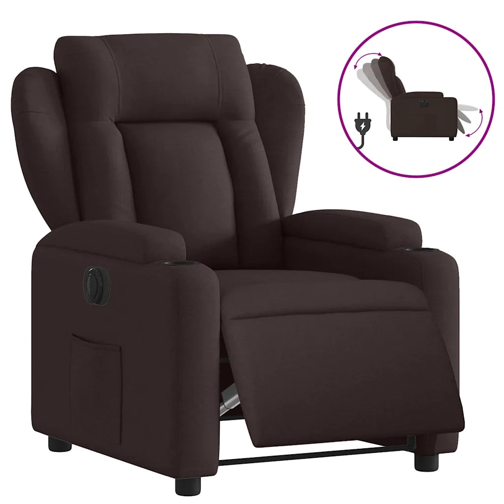 Poltrona | Sedia Relax Elettrica Reclinabile Marrone Scuro in Tessuto
