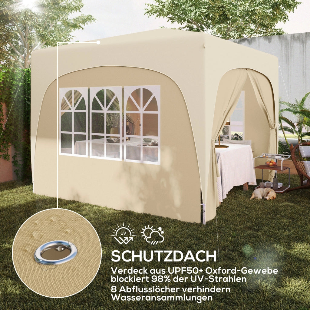 Gazebo 3x3 m pieghevole con pareti e borsa ¨C zephmum ¨C sabbia UPF50+