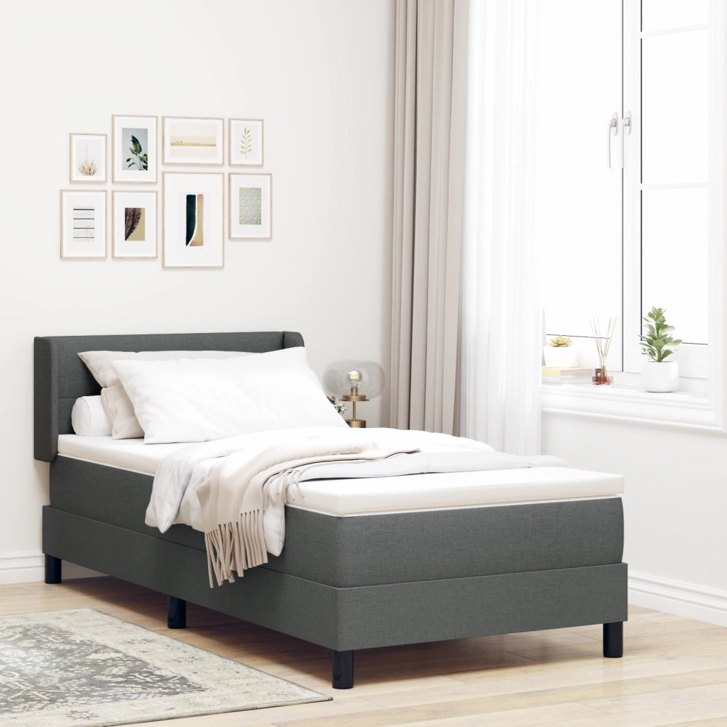 Letto Box Spring con Materasso Grigio Scuro 90x200 cm in Tessuto