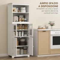 Mobile Dispensa con 2 Ripiani Aperti e 2 Armadietti con Ante, in MDF e Vetro, 60x30x162 cm, Bianco