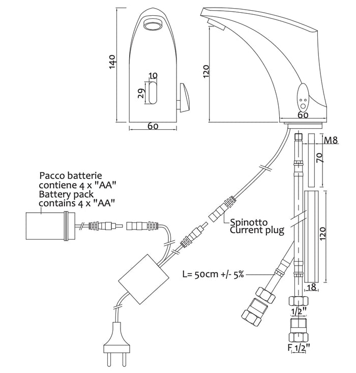 Miscelatore elettronico a sensore acqua calda/fredda