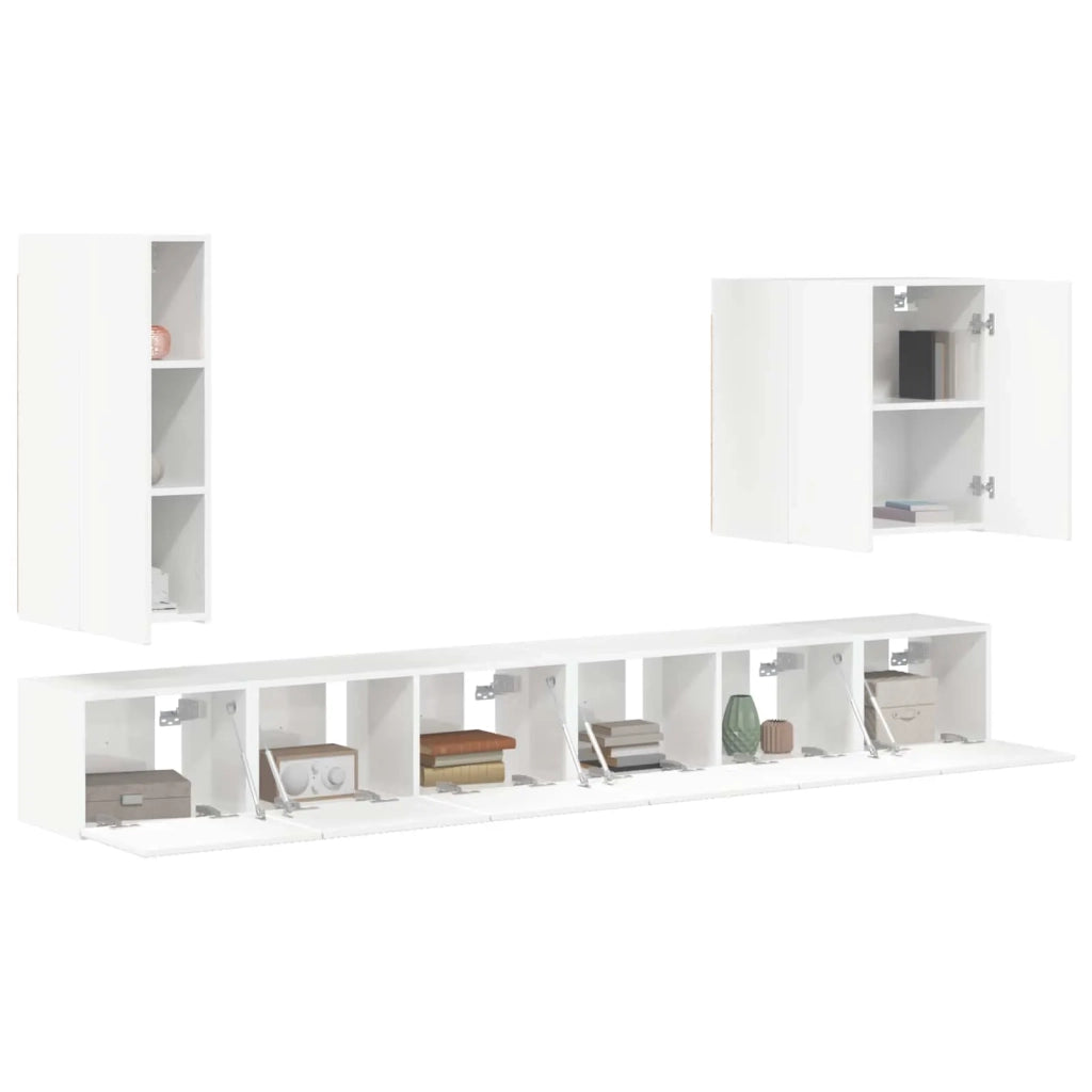 Set di Mobiletto da TV a Parete 6 pcs Bianco Lucido
