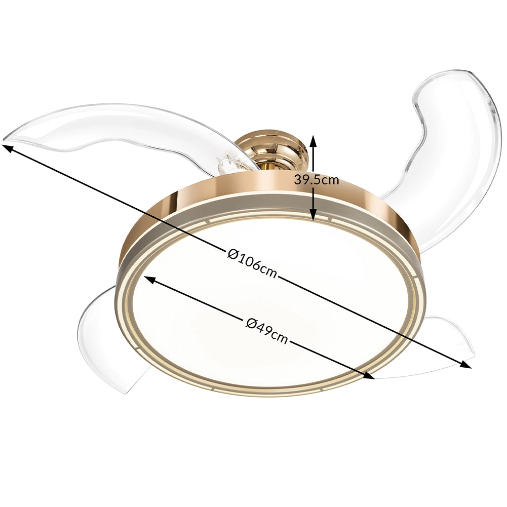 Ventilatore Lampadario da Soffitto 4 Pale Richiudibili Telecomando Luce Ø49 cm in Acciaio ABS e PMMA Bronzo