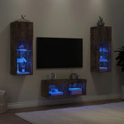 vidaXL Mobili TV a Muro 4pz con Luci LED Rovere Fumo