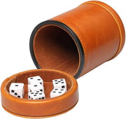 Scatola per dadi Kunstleer Dobbelbeker con coperchio - 6 Dadi - Interno di velluto - Scuotimento silenzioso - Yahtzee per tavola da gioco - Giochi da tavolo - Scatola per dadi in legno marrone