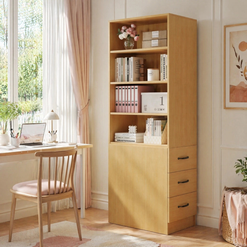 LIBRERIA Alta 180 cm 60x38 cm Rovere in Truciolare con cassetti laterali