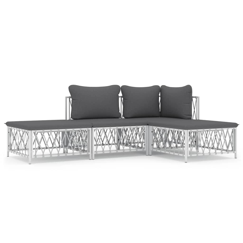 Mobili da giardino mobili da esterno Set di mobili da 4 pezzi con cuscini in acciaio bianco 02_0016085