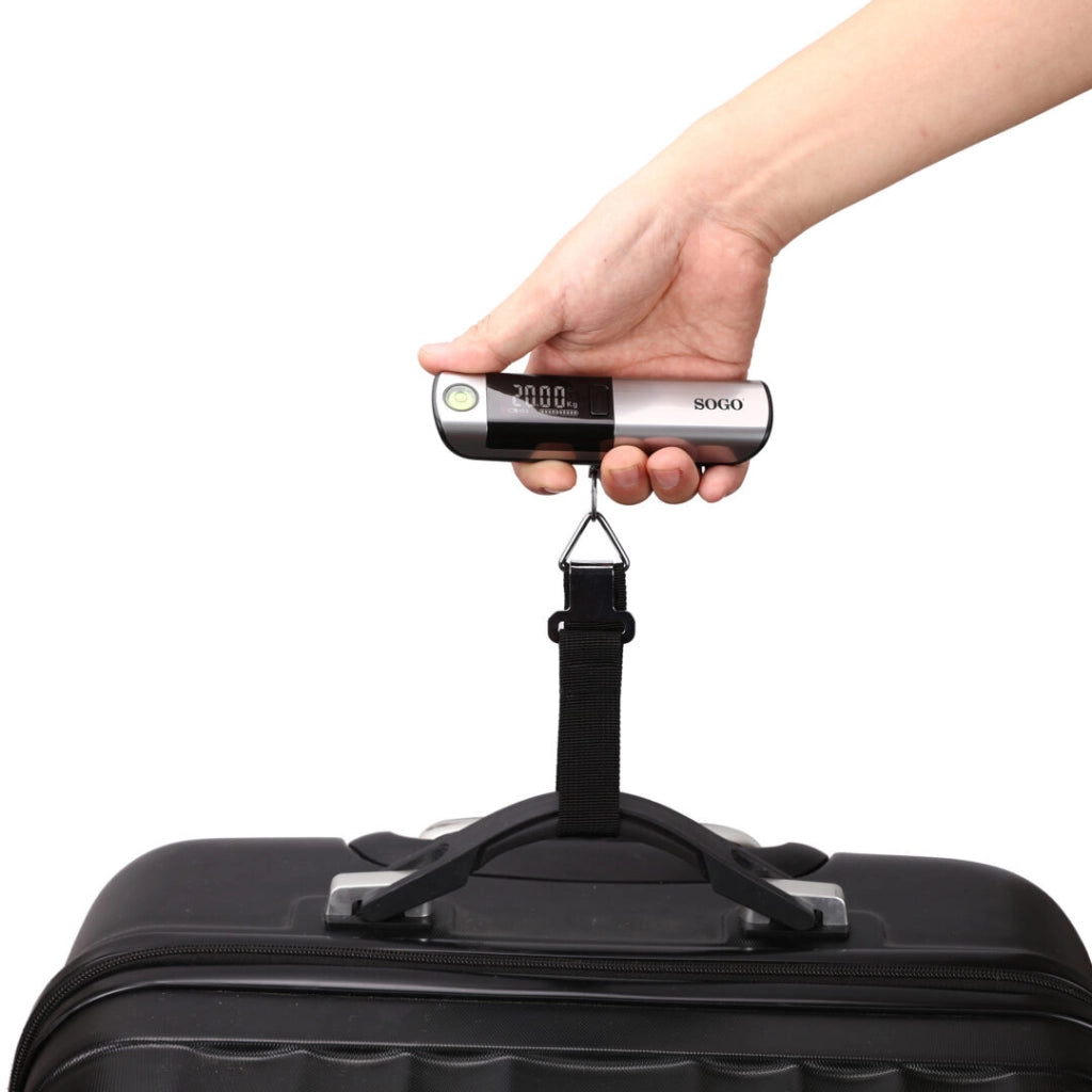 Bilancia digitale pesa valigie portatile 50 kg precisione 10 g con display LCD, metro integrato e funzione tara - Sogo