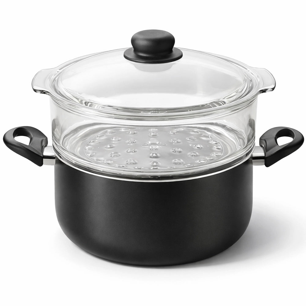 Casseruola Con Vaporiera 24 cm In Vetro e Alluminio Fuoco e Idee MADE IN ITALY
