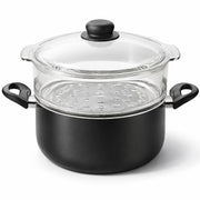 Casseruola Con Vaporiera 24 cm In Vetro e Alluminio Fuoco e Idee MADE IN ITALY