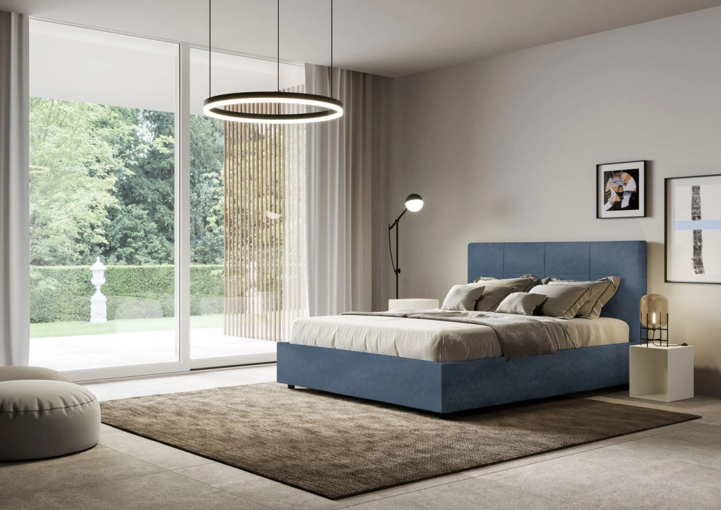 BS COM Letto una piazza e mezza contenitore imbottito 130x210 microfibra blu