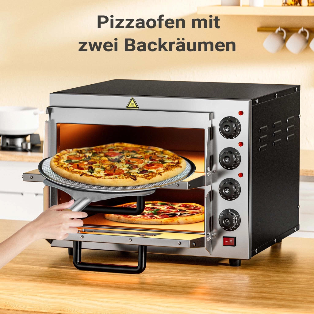 Forno pizza elettrico a 2 livelli, con pietra refrattaria in cordierite, 3000W, 350°C Fornetto pizza