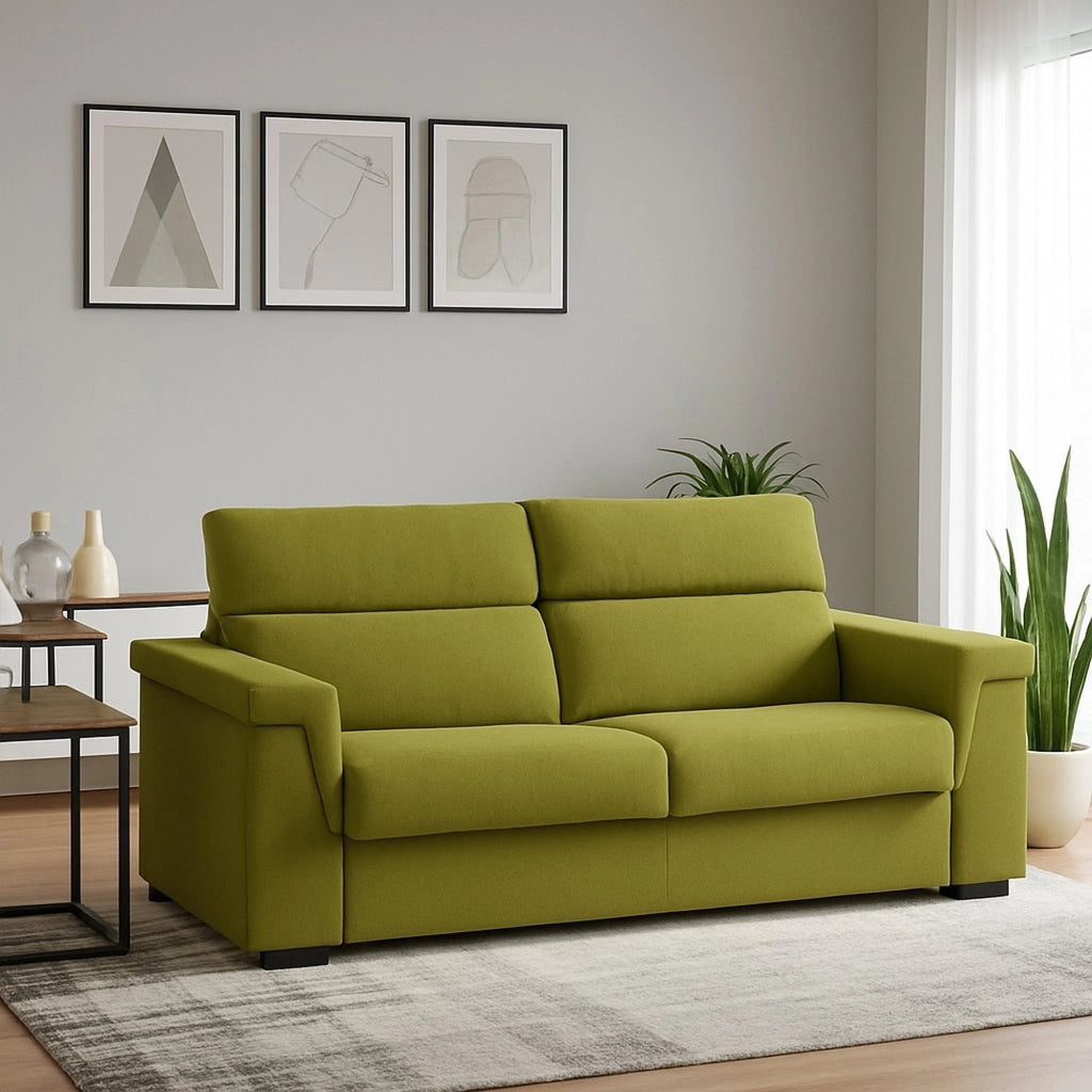Flaibano, Divano Fisso 2 Posti Sfoderabile Made in Italy, 205x95x100h cm Verde
