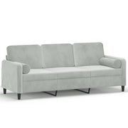 Divano | Divano da soggiorno | Sofa a 3 Posti con Cuscini Grigio Chiaro 180 cm in Velluto
