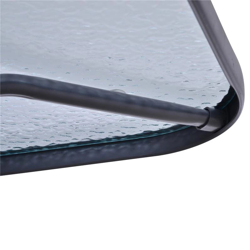 TAVOLO DA ESTERNO IN METALLO E VETRO TEMPERATO CON FORO PER OMBRELLONE 140X80X70CM