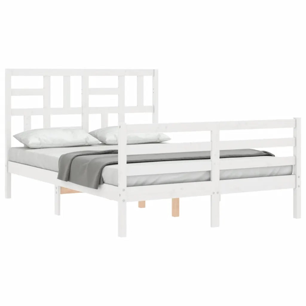 Giroletto con Testiera-Struttura Letto con testiera Bianco 140x200 cm in Legno Massello 734385