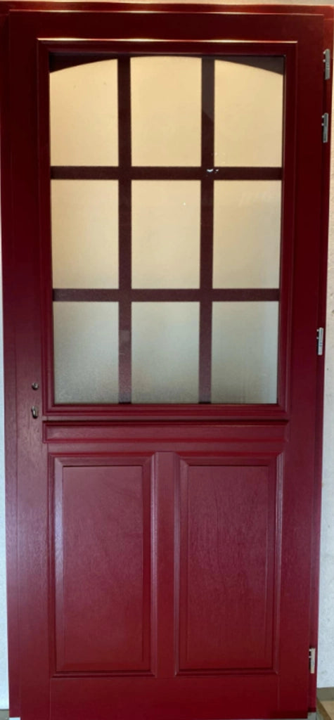 Porta d'ingresso in legno vitreo, Alize RAL 3004, H,215xl,90 p,sinistra  + Maniglia e Fusto (010723NO) Dimensioni Tabella senza maniglia