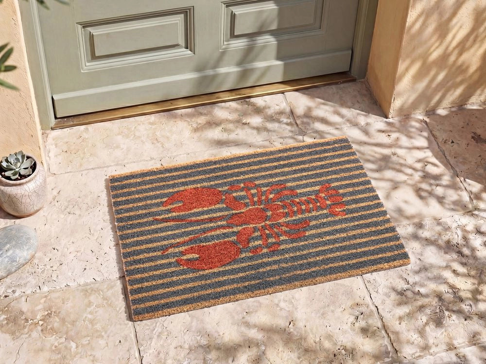 Zerbino di benvenuto in fibra di cocco antiscivolo 40 x 60 cm con retro in PVC motivo a aragosta multicolore