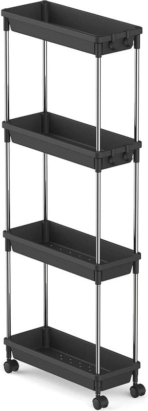 Trolley Gereedschapsrek Plank Organizer Uitschuifbaar con Ruote per Bagno Cucina Camera da Letto - Spazio di Stoccaggio Ridotto Nero - Carrello Rotolante Sottile