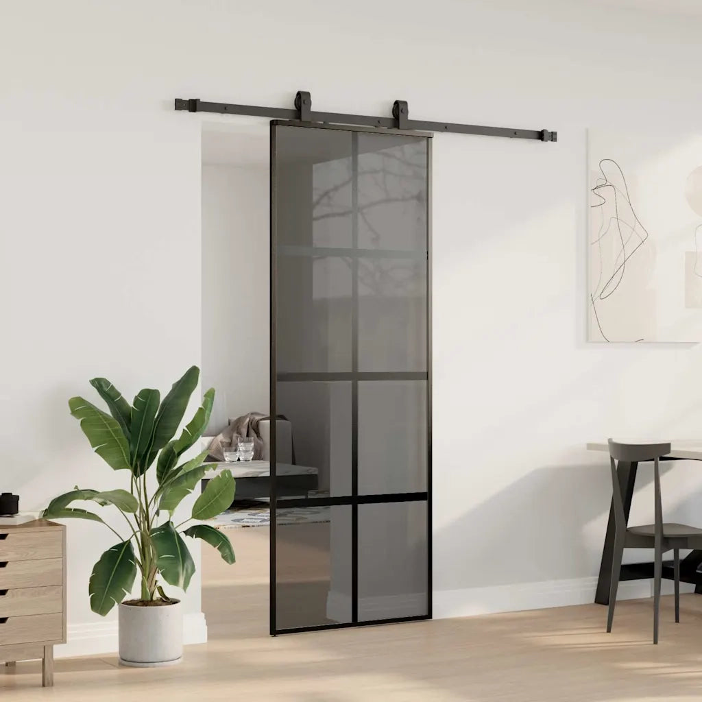 Porta Scorrevole Set Ferramenta Nera 76x205 cm Vetro Temperato 3375835