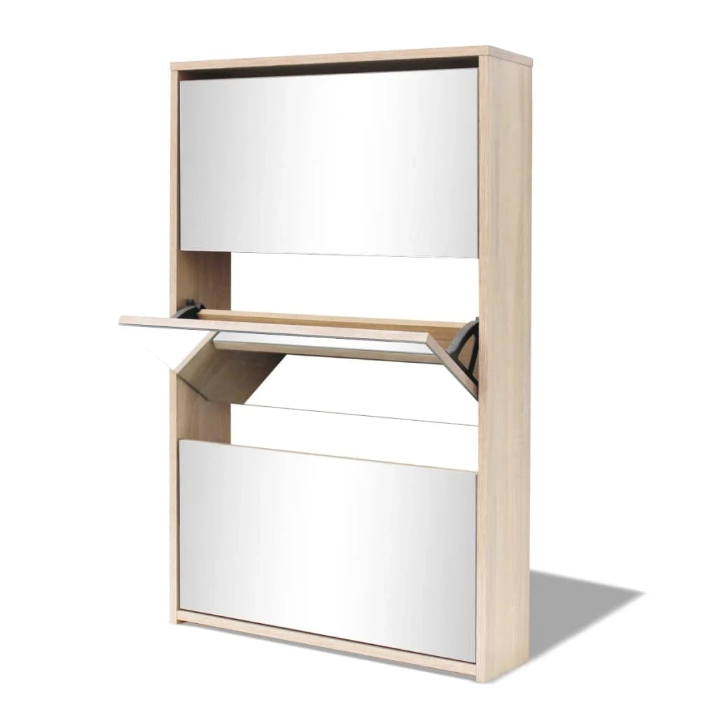 Scarpiera con 3 ripiani e specchio 63 x 17 x 102,5 cm rovere marrone 02_0043384