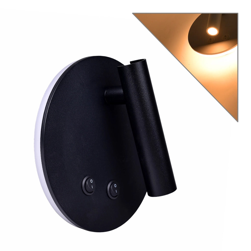 APPLIQUE LED 8W PER INTERNI CON DOPPIA EMISSIONE LUMINOSA A LUCE CALDA - DESIGN MODERNO NERO TONDO IN ALLUMINIO ILLUMINAZIONE D'AMBIENTE IDEALE PER SALOTTI CAMERE DA LETTO E SPAZI DOMESTICI MODERNI