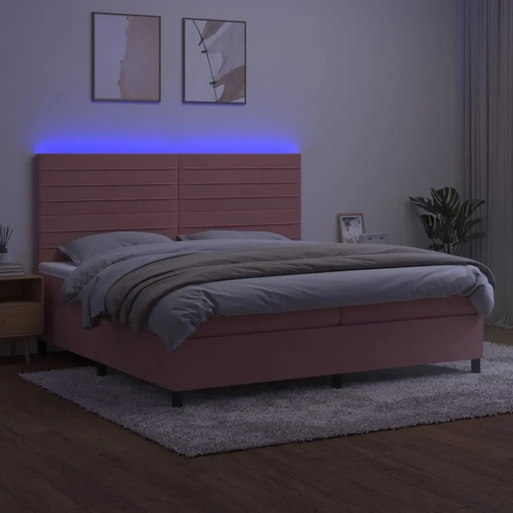 Letto a Molle con Materasso e LED Rosa 200x200 cm in Velluto 3136208