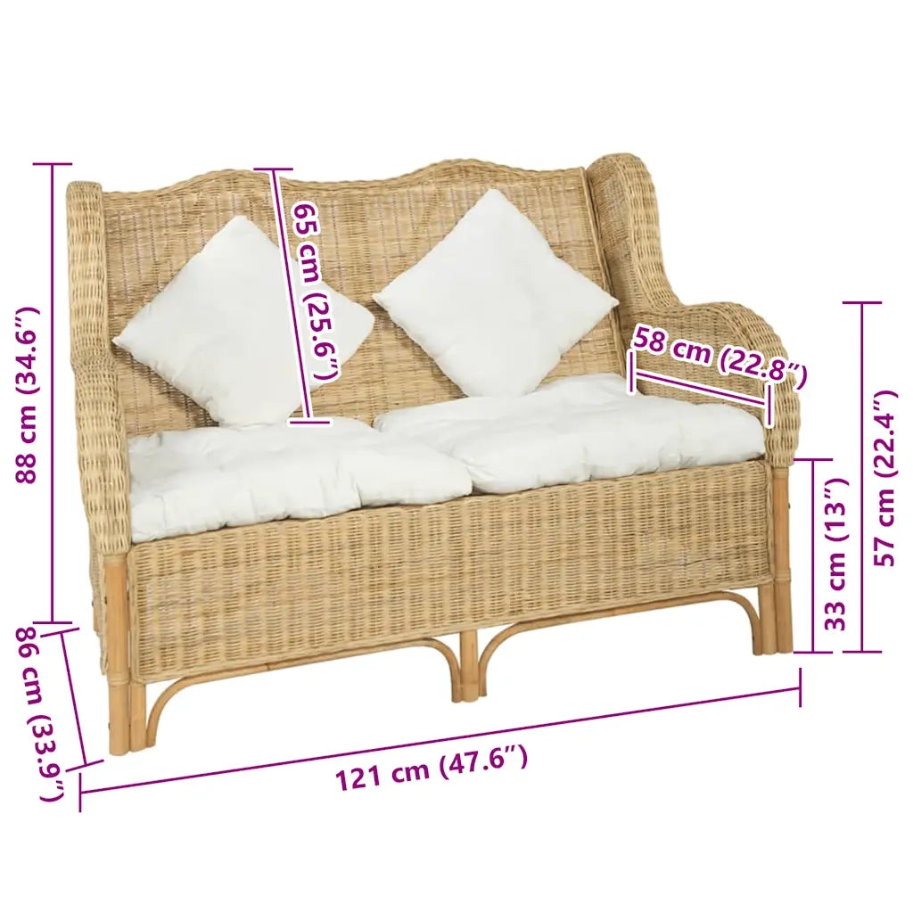 Divano a 2 Posti in Rattan Naturale e Lino cod mxl 20586