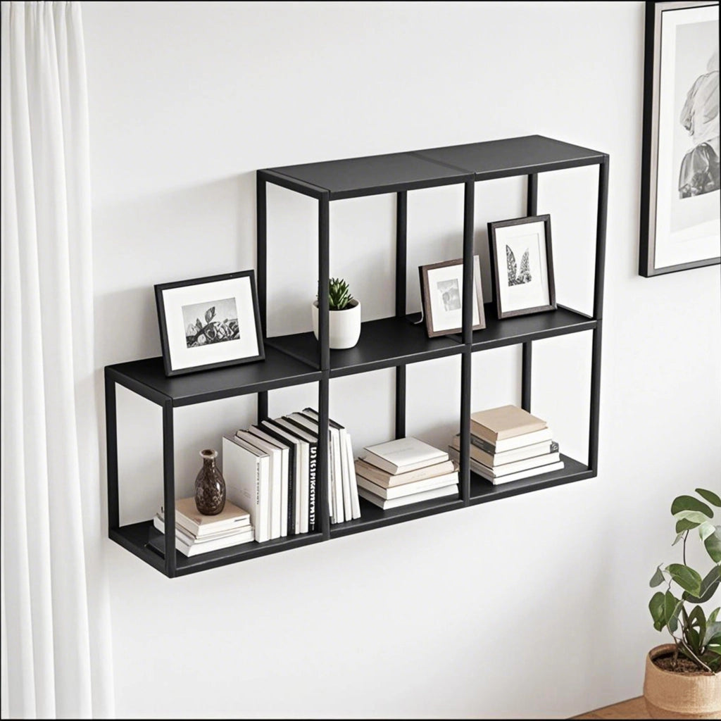 Set Nostened di 5 Mensole da Muro 28 x 28 x 20 cm in Acciaio - Nero [en.casa]