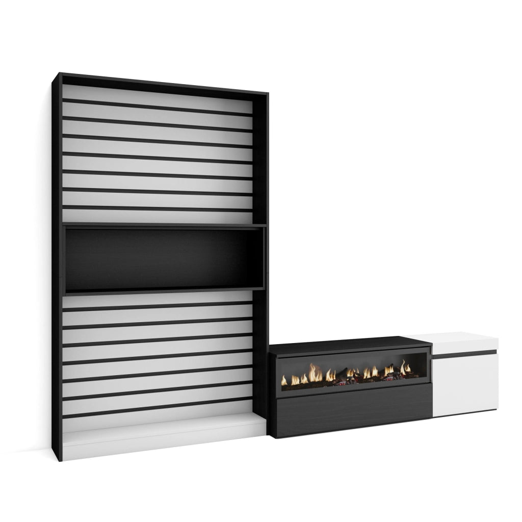 Mobile TV, Soggiorno, 260x35x186cm, Per TV fino a 65", Camino elettrico, Bianco e nero RF2545