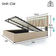Letto matrimoniale con cassetti e LED - Xylo - 160x200 cm - Beige - Caricamento USB-C e illuminazione LED